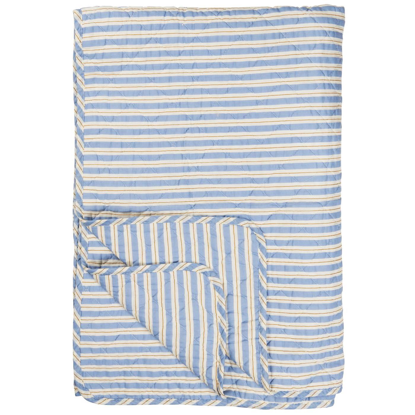 Ib Laursen - Quilt blå med hvide og brune striber