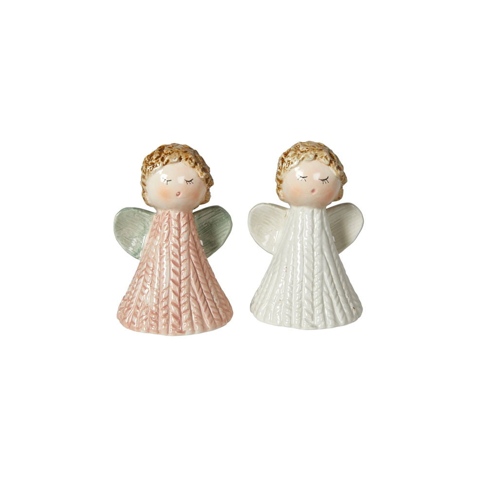 Små håndmalede engle i keramik – sæt med 2 stk. julepynt (9,5 cm)