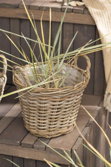 Ib Laursen - Kurv rattan m/plast indvendig H 36 cm (mellem)