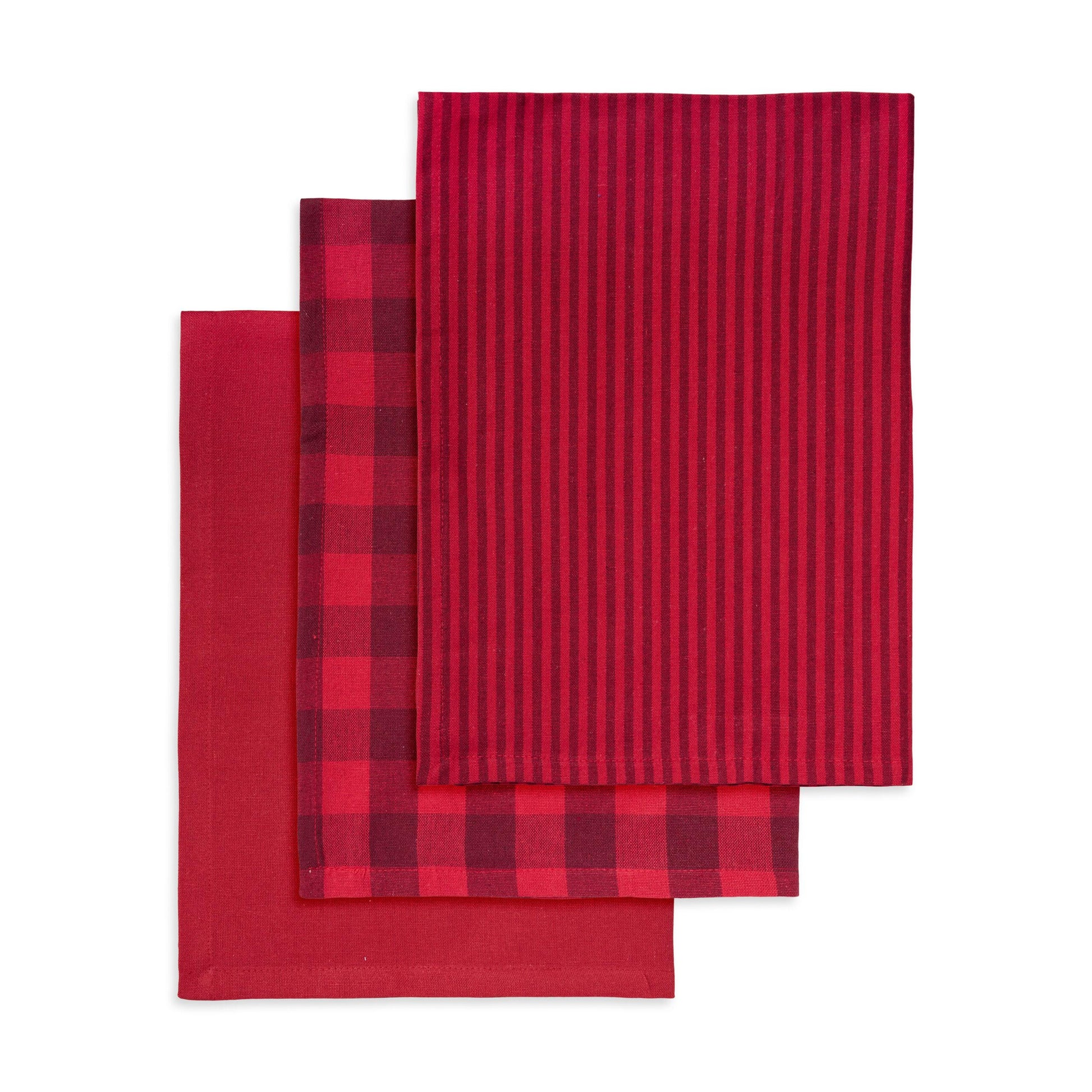 3 stk. viskestykker af genbrugsbomuld i i røde farver