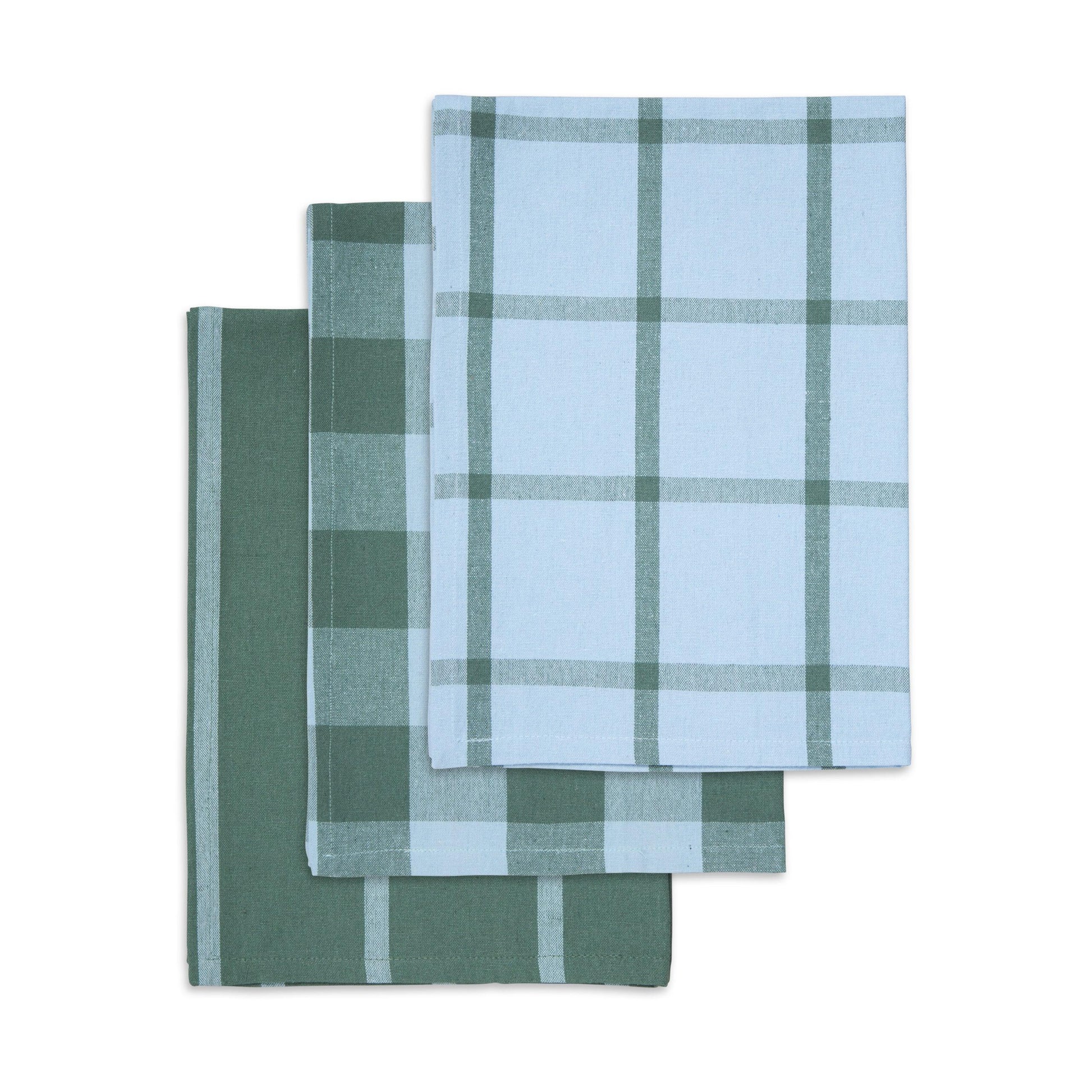 3 stk. viskestykker af genbrugsbomuld i grønlige farver