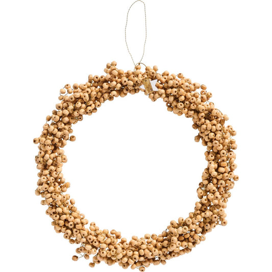 Ib Laursen - Krans af håndlavede naturfarvede træperler Ø 22 cm