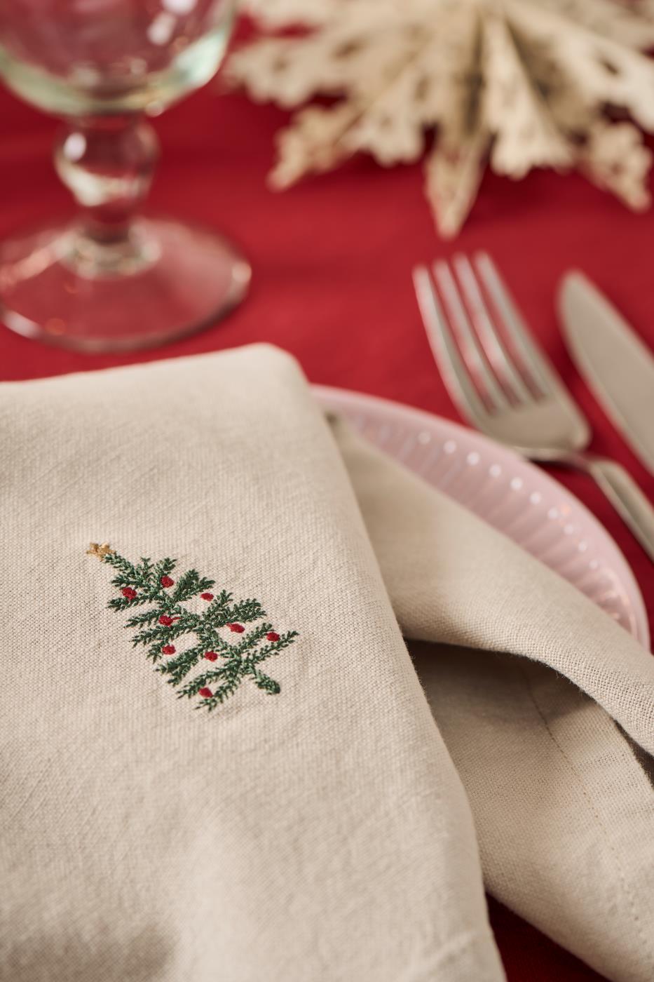 Ib Laursen - Stofservietter 2 stk. Tradition med juletræ hørfarvet