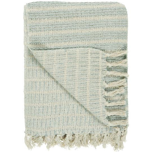 Ib Laursen - Plaid creme / lyseblåt stribemønster 130 x 160 cm