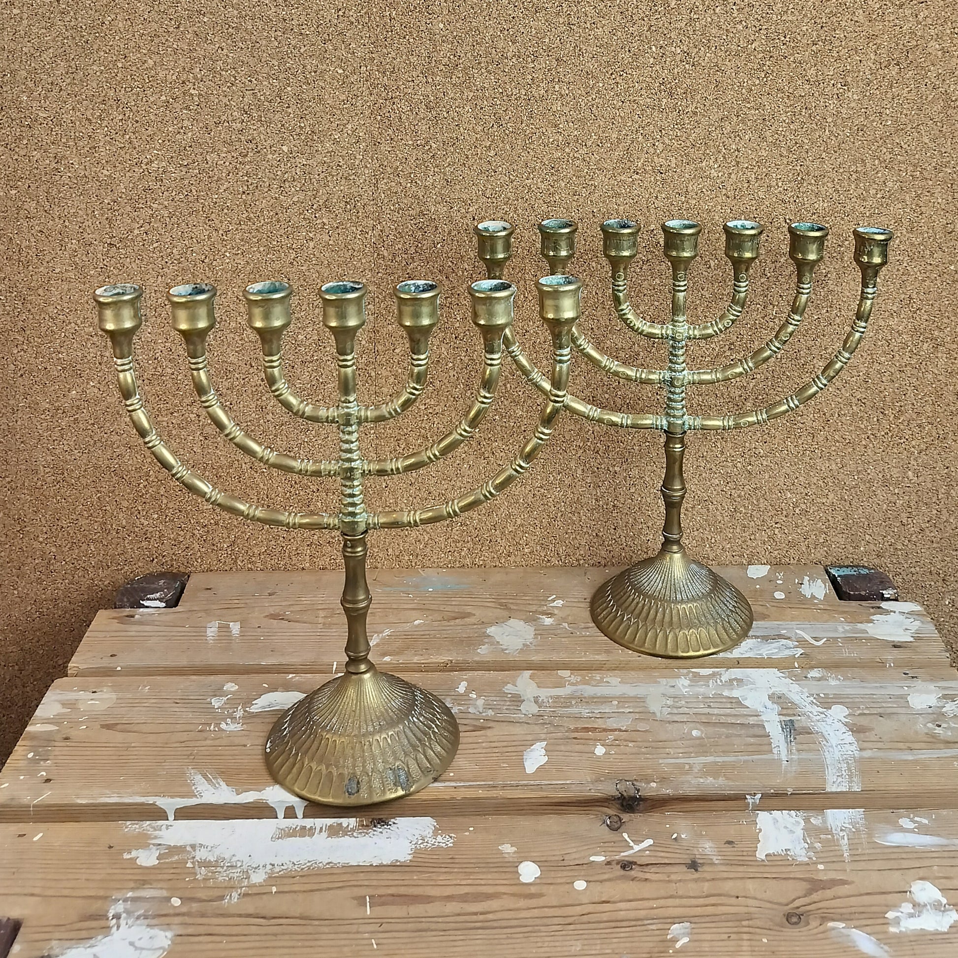 Secondhand - 7-armet messing lysestage til stagelys - 2 stk