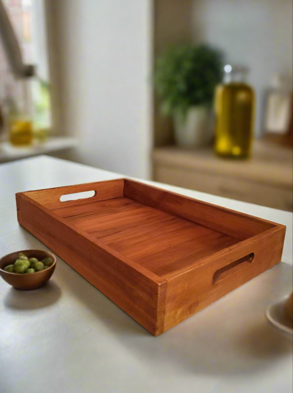 Teak bakke med håndtag L 45 x D 30 x H 6,5 cm