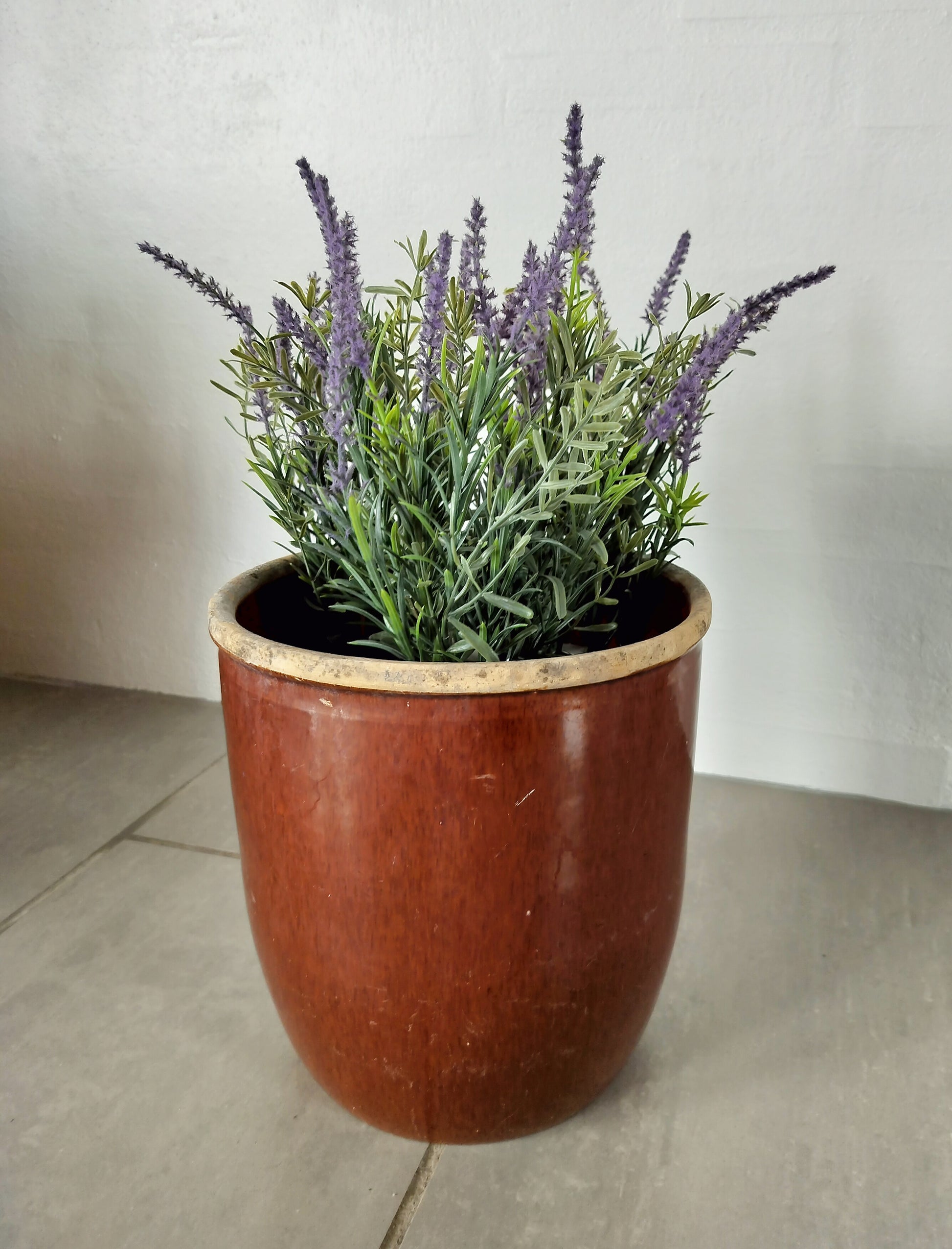 gammel brunmeleret syltekrukke Ø 22,5 x H 23,5 cm