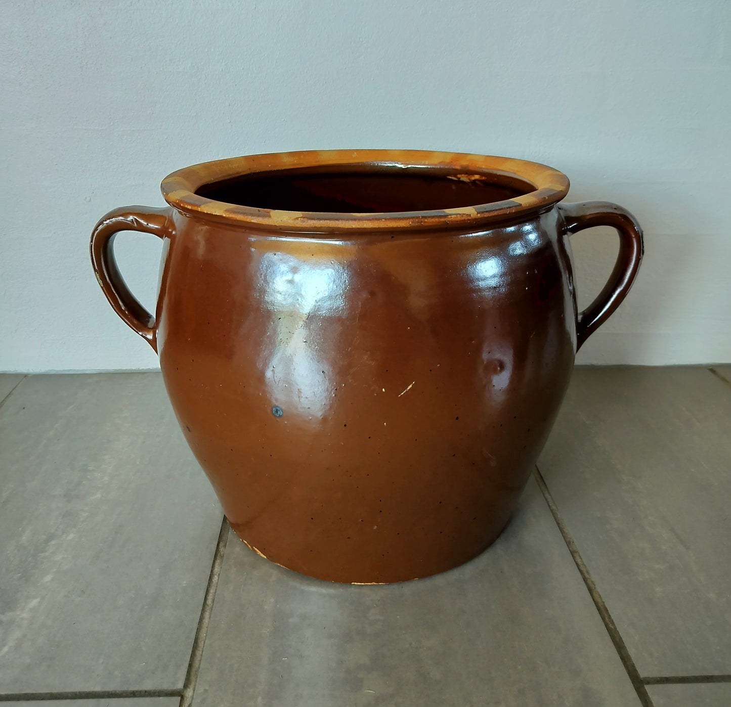 Secondhand - Stor Syltekrukke med håndtag (Ø 33,5 x H 31 cm)