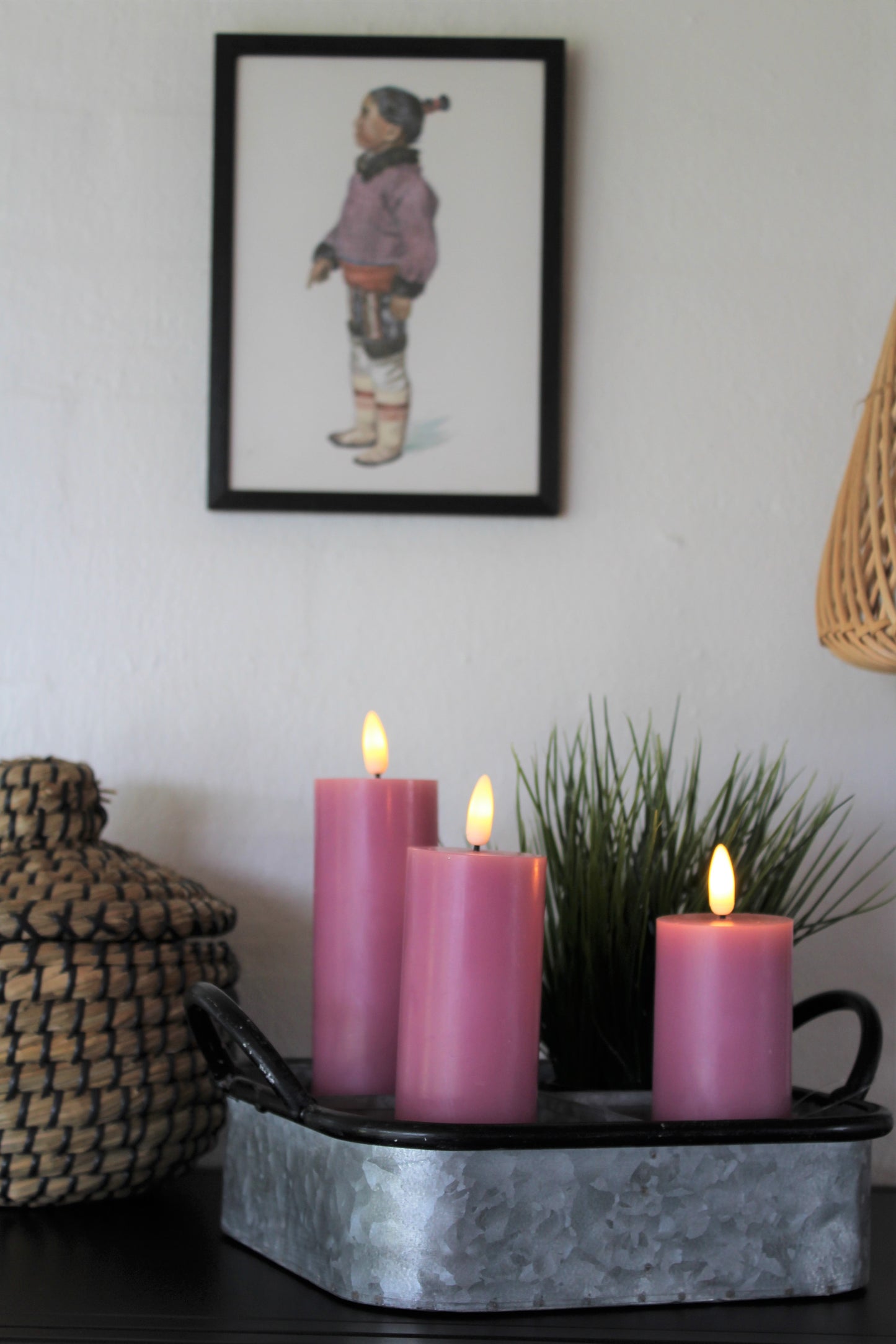 LED bloklys - sæt med 3 stk bloklys Ø5 cm, Violet farve