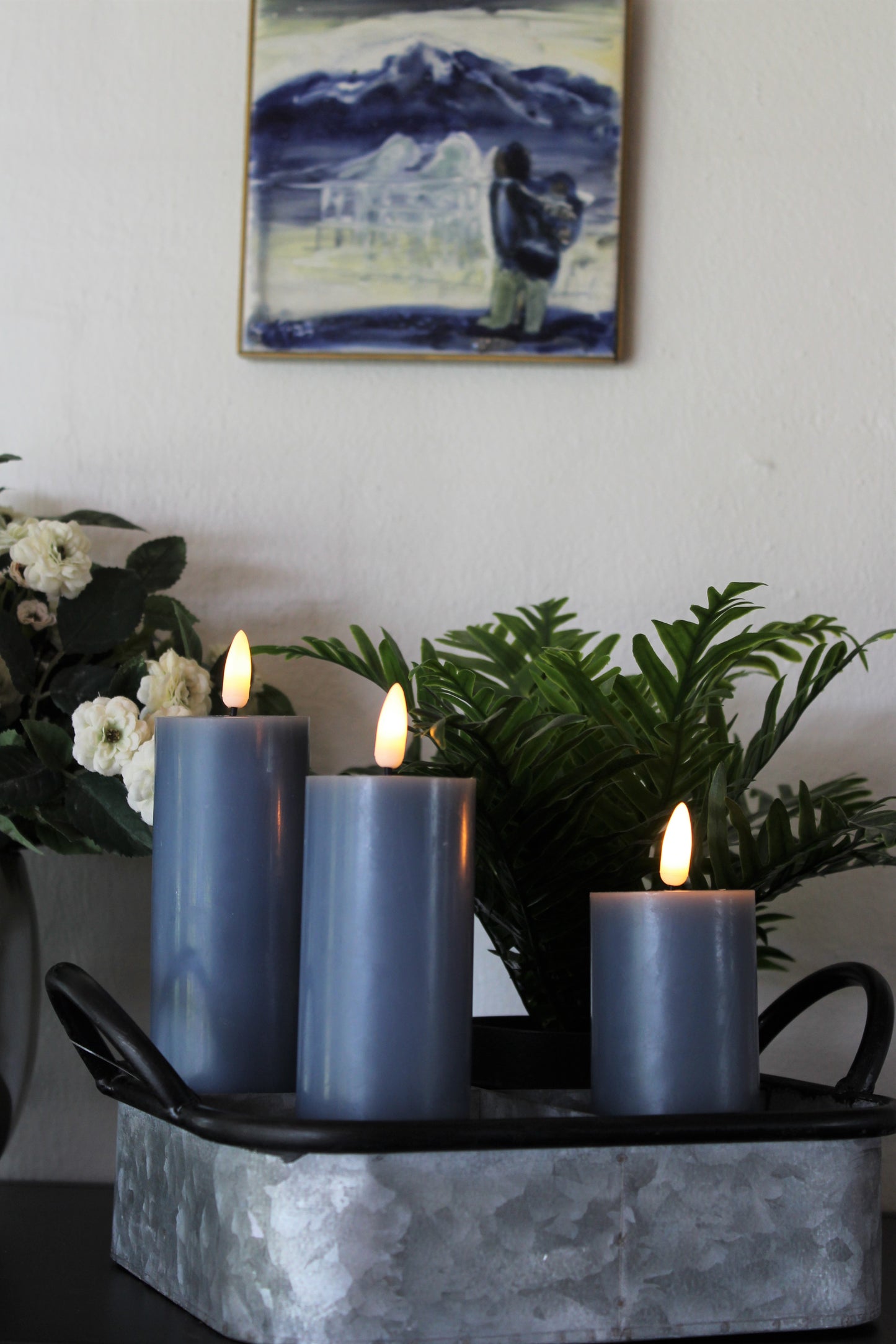 LED bloklys - sæt med 3 stk bloklys Ø5 cm, Indigo farve