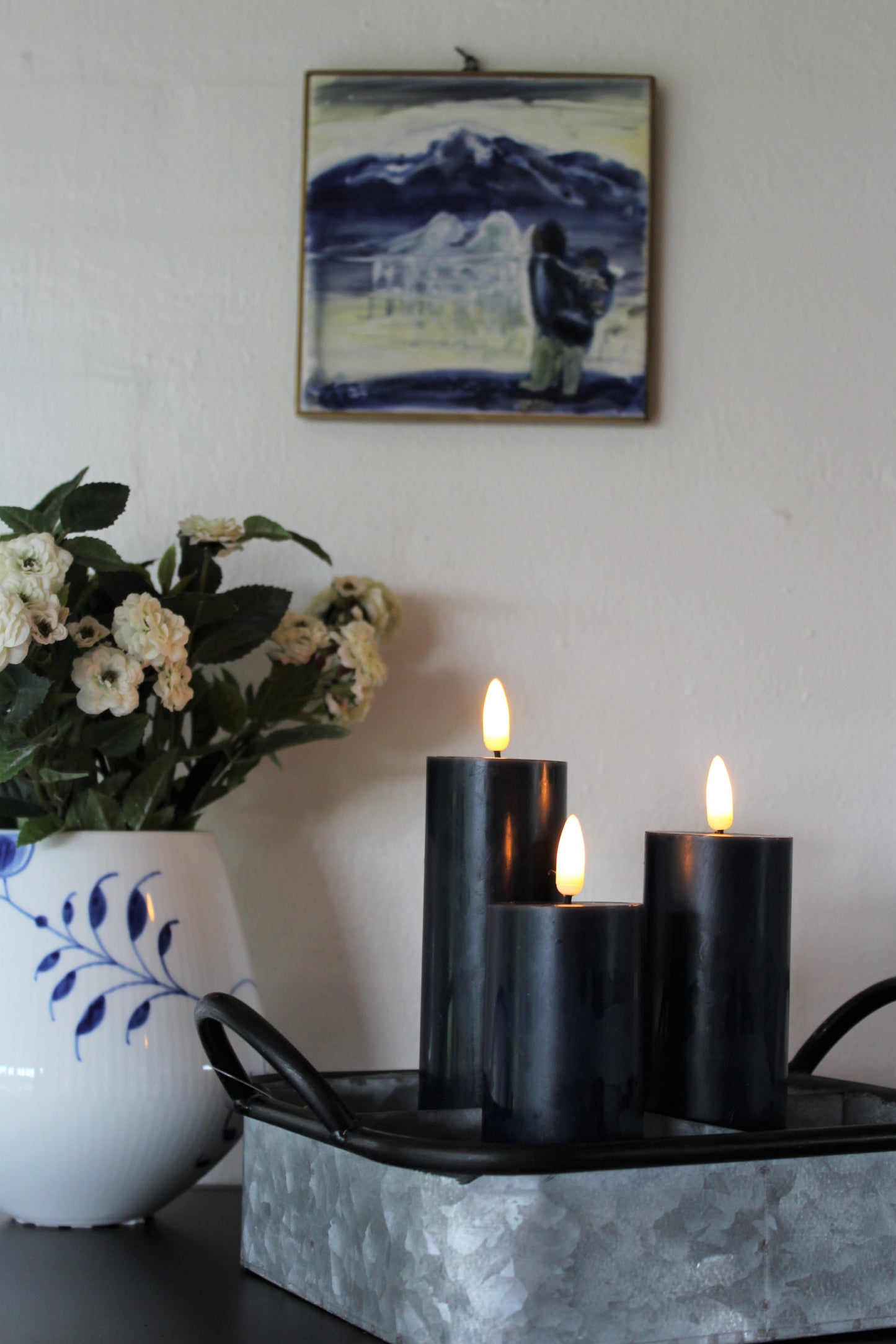 LED bloklys - sæt med 3 stk bloklys Ø5 cm, Navy farve