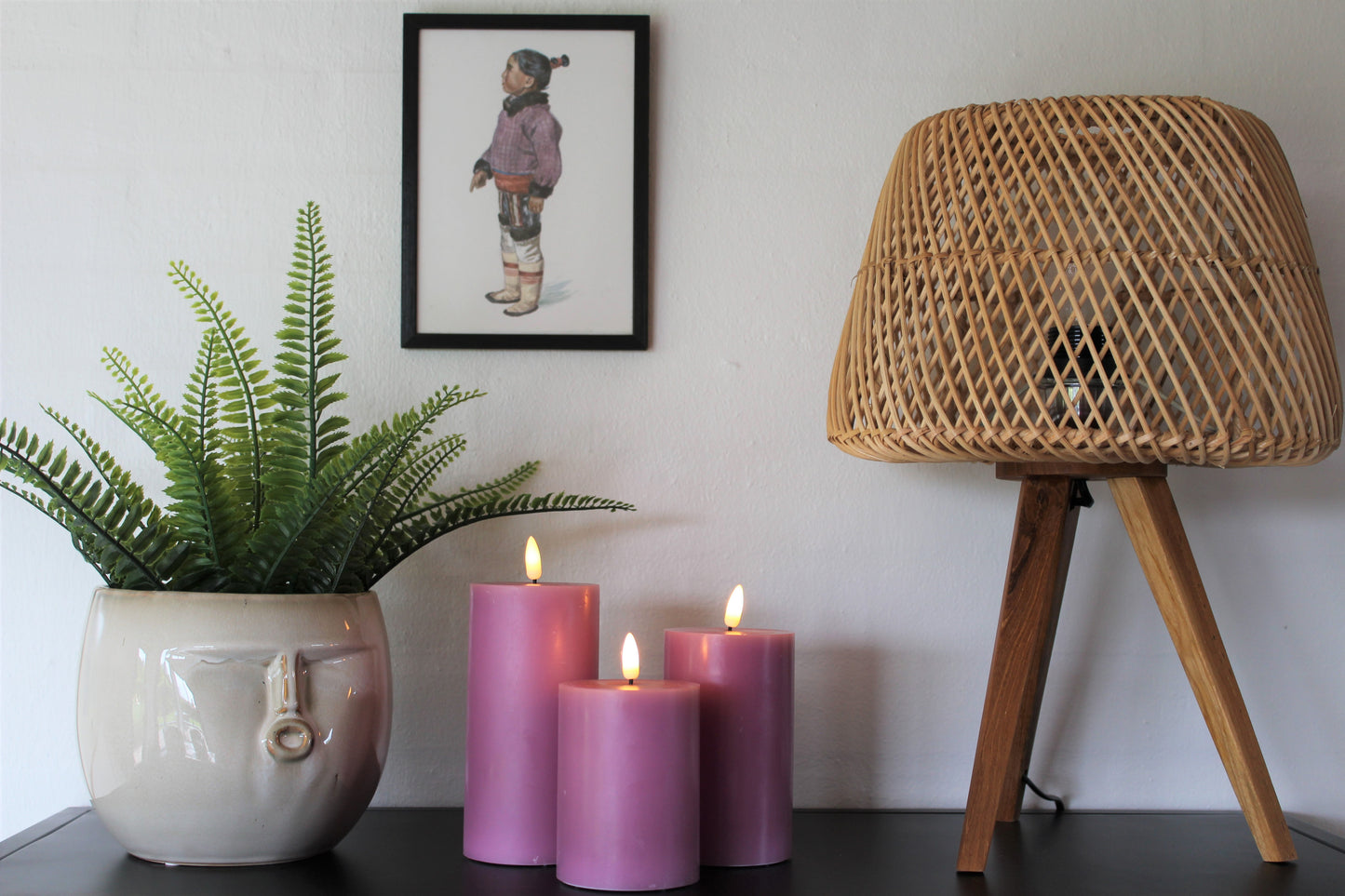 LED bloklys - sæt med 3 bloklys Ø 7,5 cm, Violet farve