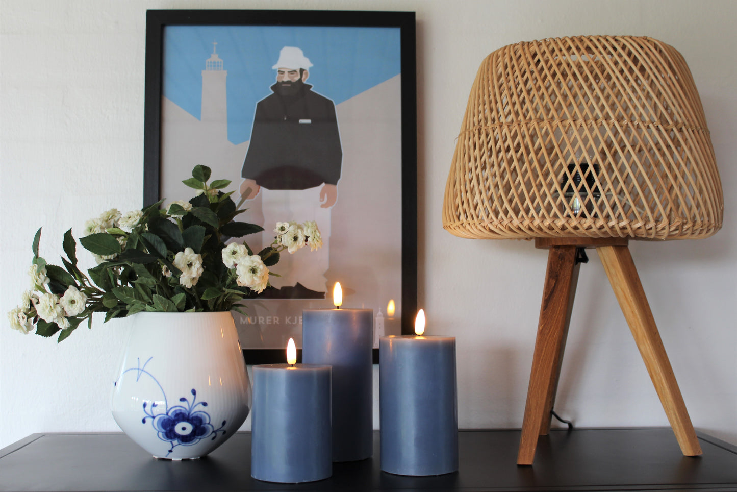 LED bloklys - sæt med 3 bloklys D 7,5 cm, Indigo farve