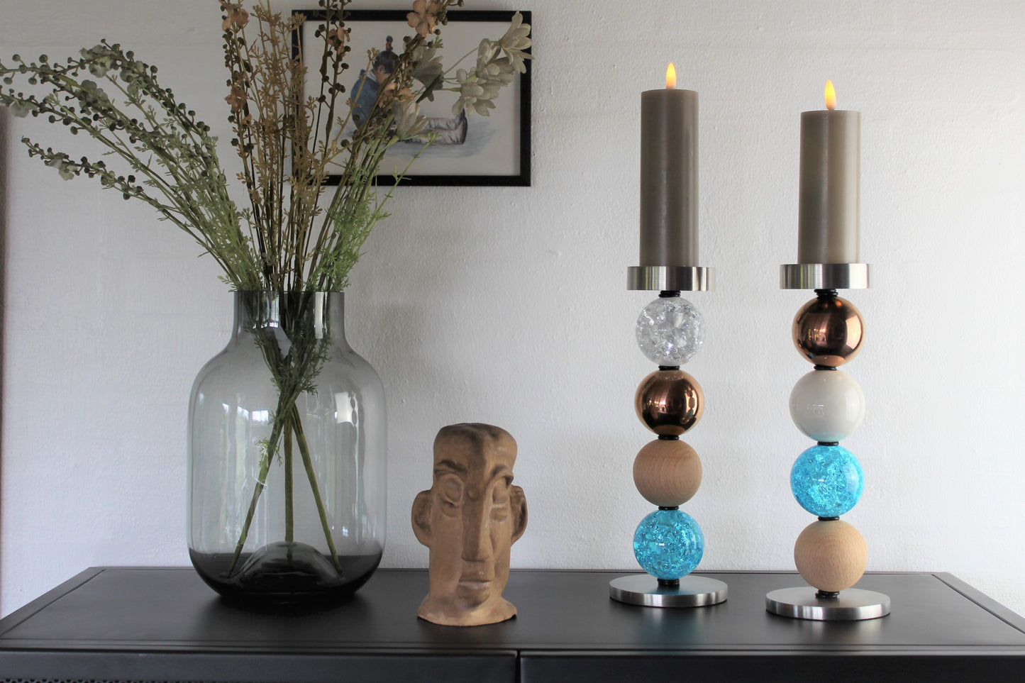 My Candle - Lysestagesæt til bloklys i stål (2 x 4 kugler), model 9202