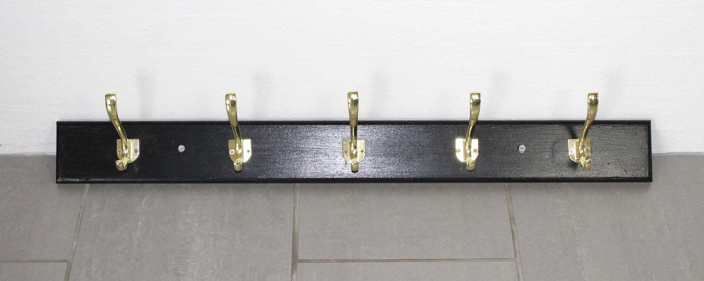 Secondhand - Sort knagerække med messingfarvede metal knager