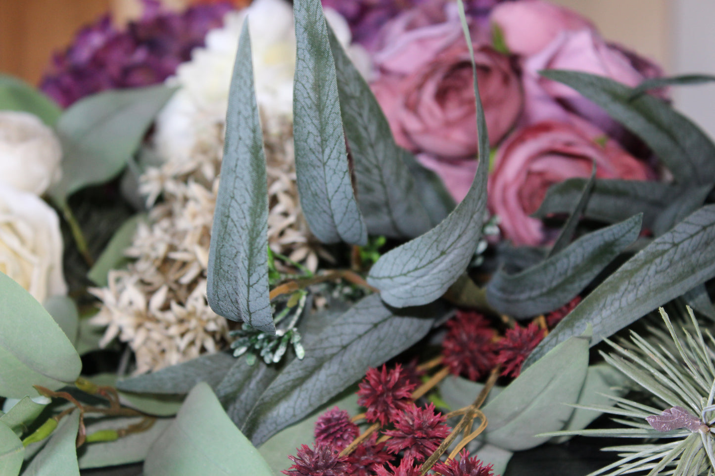 Deko Florale - 2 bundt kunstig buket roser, lilla farve