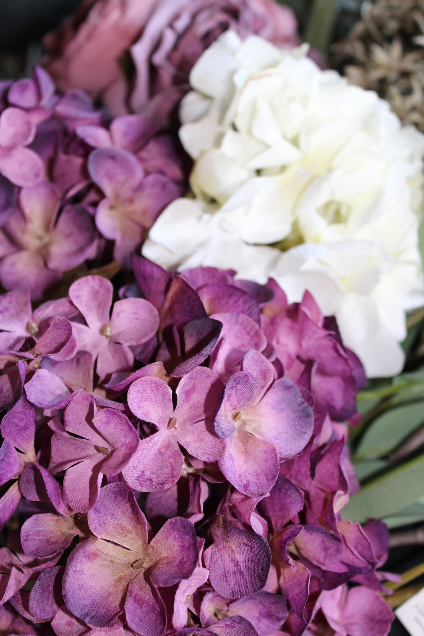 Deko Florale - 2 stk kunstig Hortensia blomst på gren, creme farve