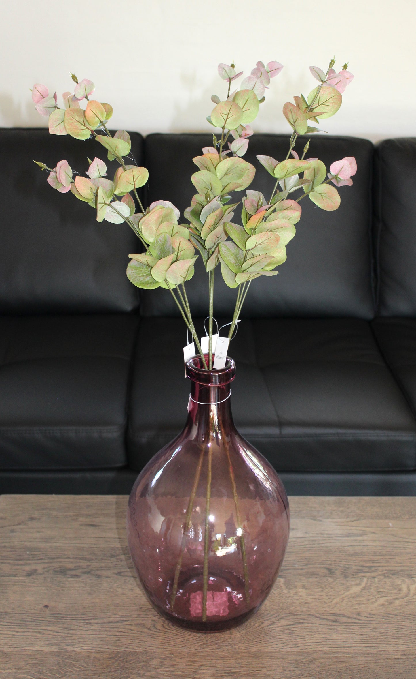 Ib laursen - Glasballon i malva farvet glas H 36 cm inkl. 3 kunstige eucalyptus grene