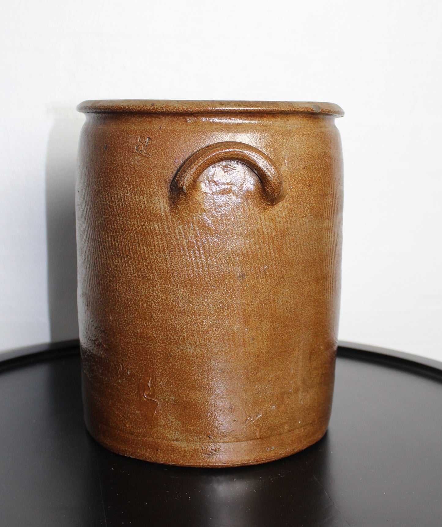 Secondhand - Gammel syltekrukke med ører, Ø 21 cm x H 23,5 cm "5L"