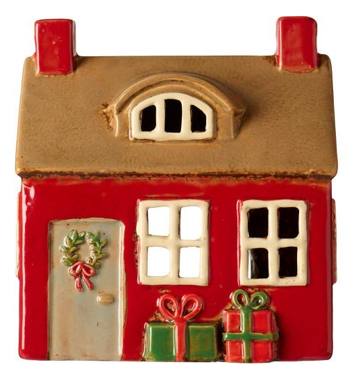 Ib Laursen - Hus til fyrfadslys Krans på dør og gaver under vinduer