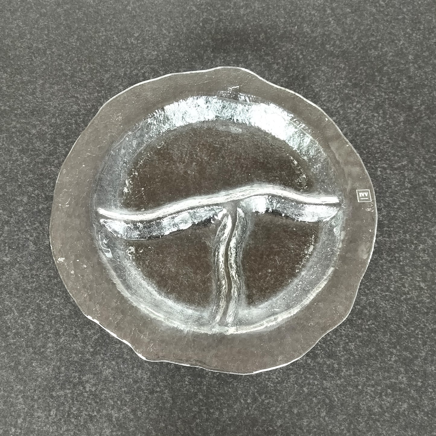 Secondhand - Glas fad med opdeling (stort) Ø 36/36,5 x H 4 cm