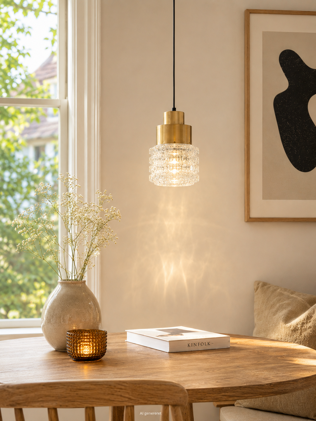 Secondhand - Glaspendel i klart glas og messing top