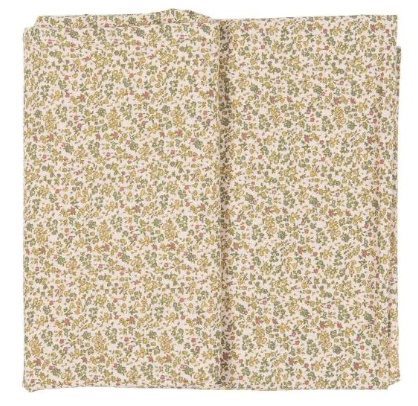 Ib Laursen – Dug "Eva" Natur med grønne, røde og gule blomster – 140 x 140 cm