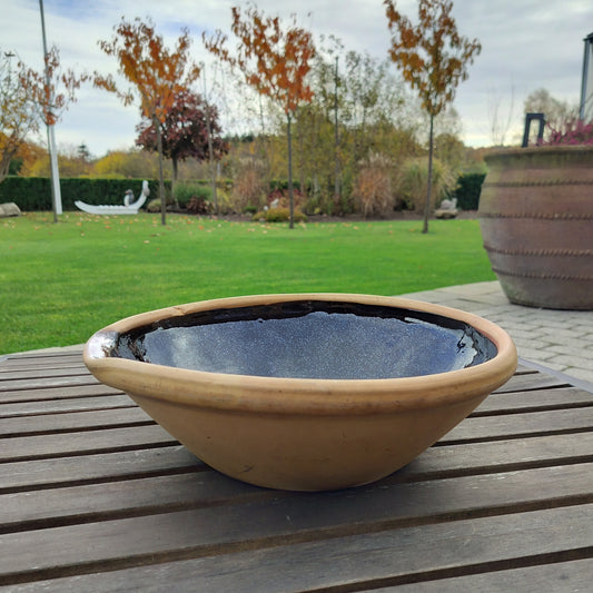 Secondhand - Gammelt Dania lerfad Ø 32,5-33,5 x H 10,5 cm