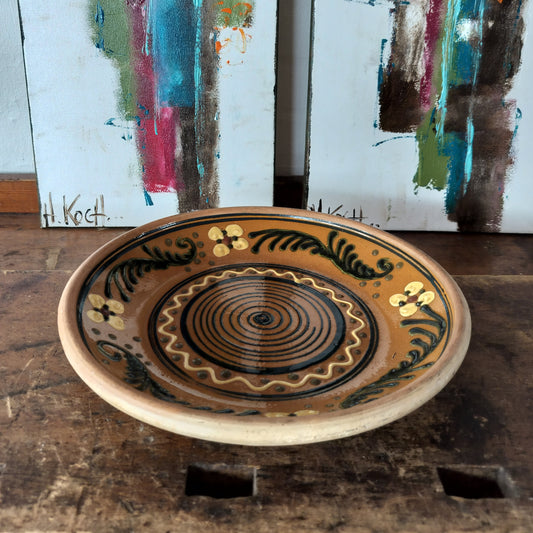 Secondhand - Lerfad dekoreret  Ø 30 cm og H 4,5 cm.