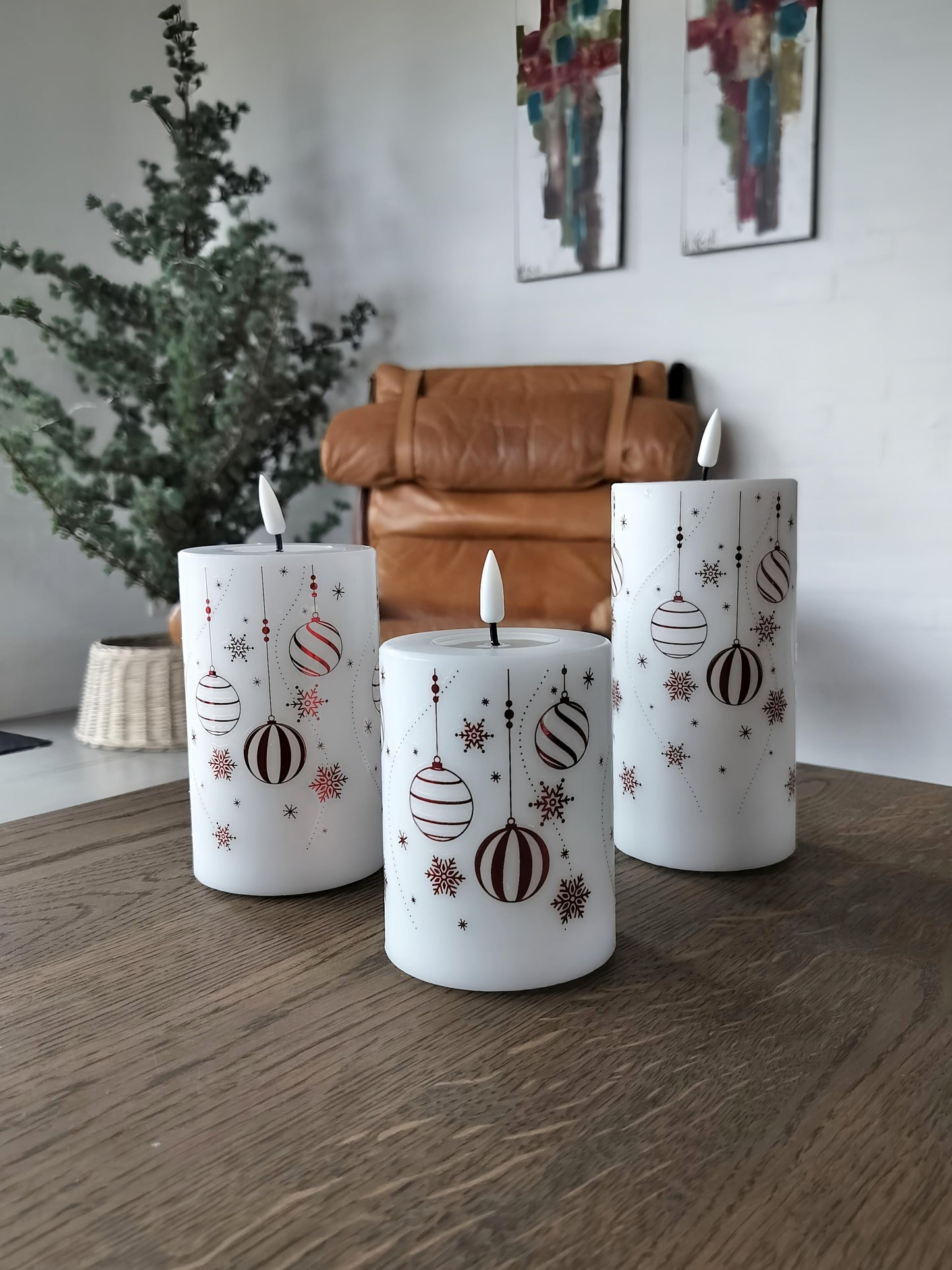 LED vokslys gaveæske med røde julemotiver