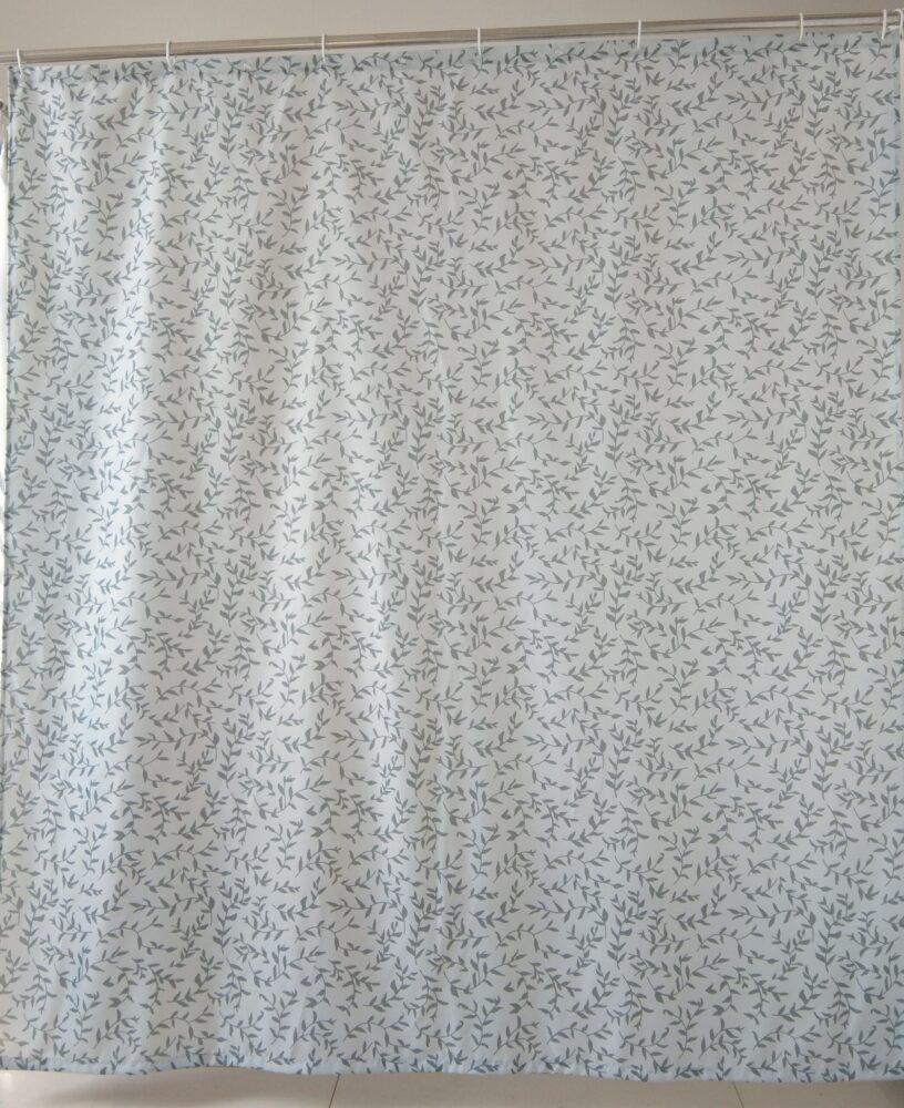 Badeforhæng - Gråt bladmønster 180 x 200 cm