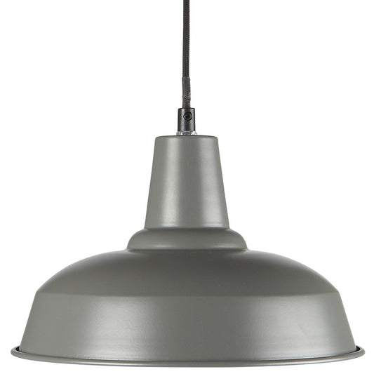 Ib Laursen - Grå hængelampe med hvid inder skærm og sort tekstil ledning.