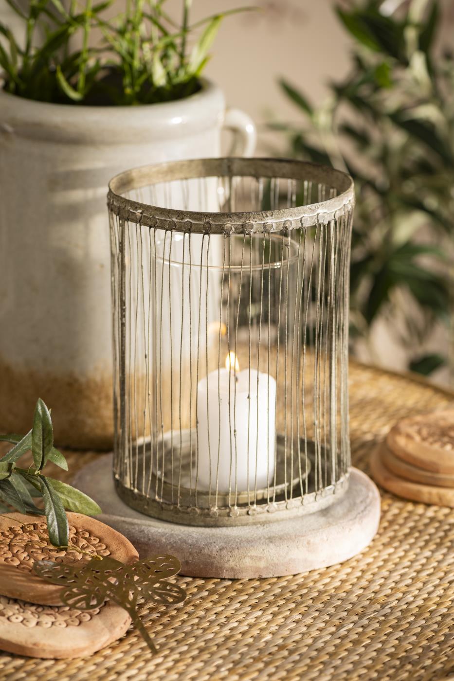 Lygte grå med wiresnor og glasindsats fra Ib Laursen