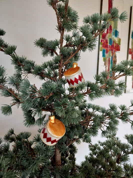 Julekugler - Trommer med Harlekin mønster 2 stk. Ø 5,5 x H 6 cm