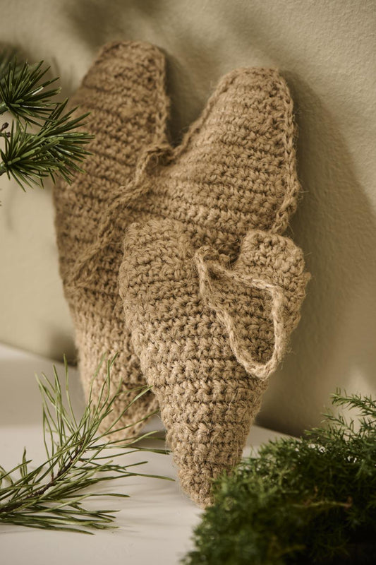 Ib Laursen - Hæklede jute hjerter til ophæng 2 stk. (lille + stor)