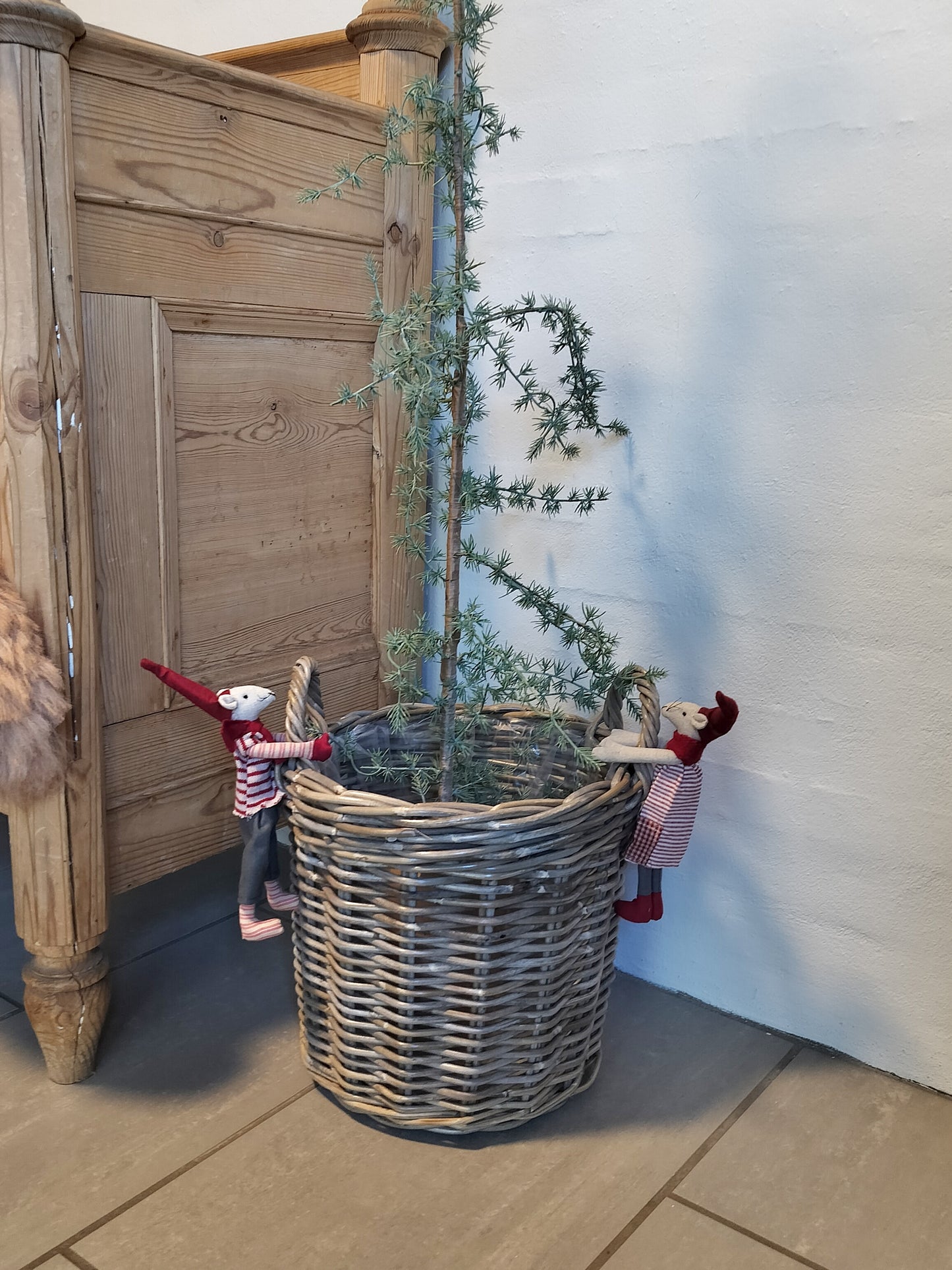 Plantekurv i grå flettet rattan Stor Ø 30 x H 30 cm