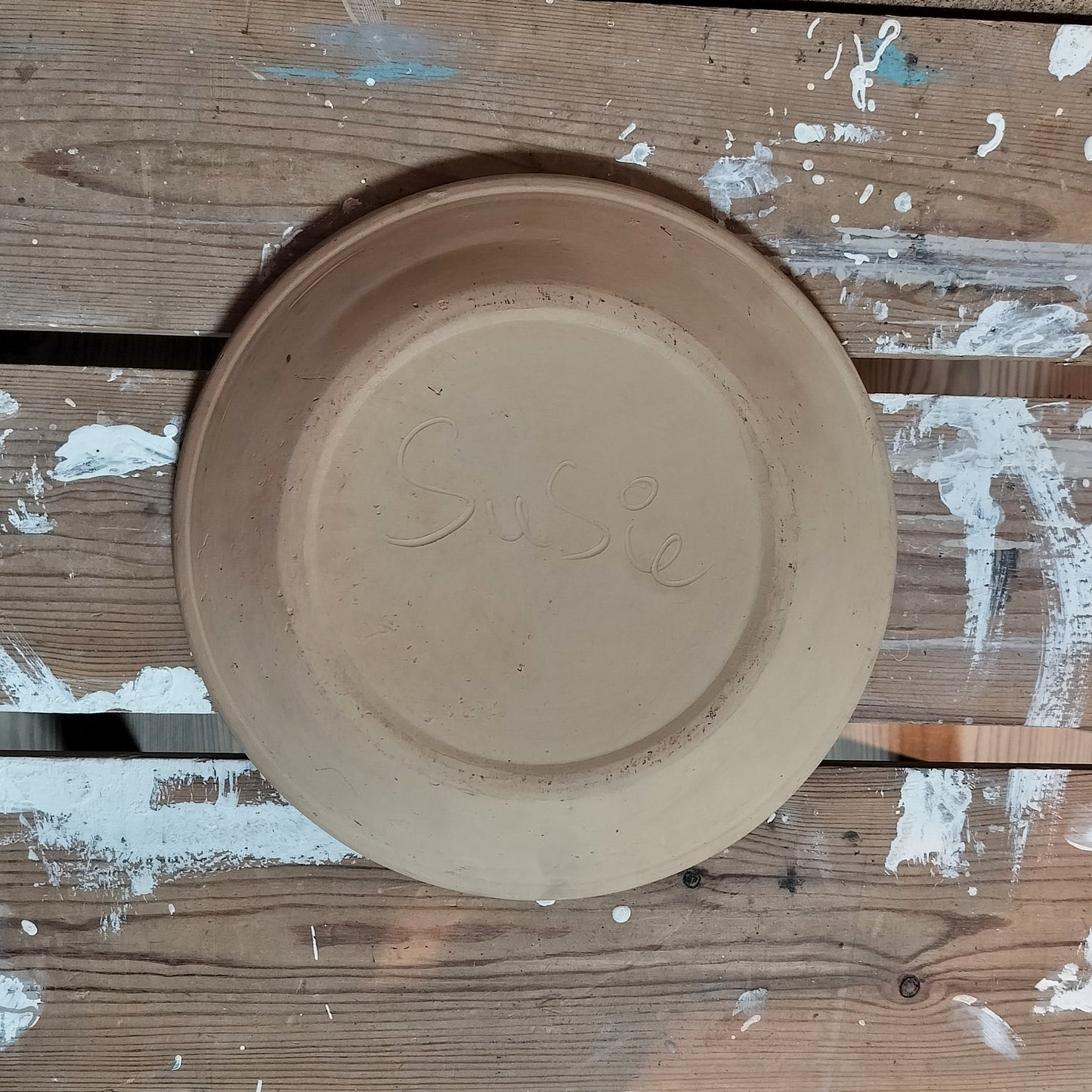 Secondhand - Lerfad dekoreret og glaseret indvendig Ø 25 x H 4 cm (2)