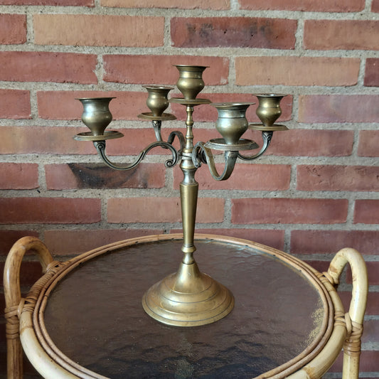 Secondhand - 5-armet messing lysestage til stagelys