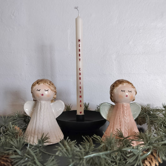 Små håndmalede engle i keramik – sæt med 2 stk. julepynt (9,5 cm)