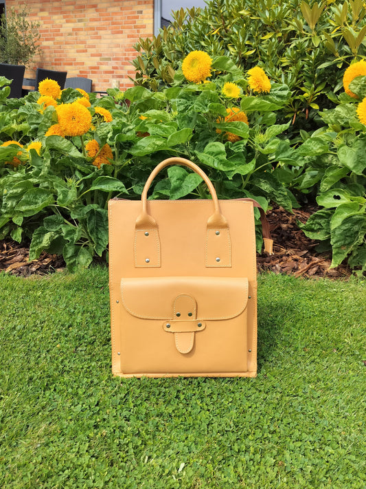 Secondhand - Shopper af lys kernelæder med lynlås