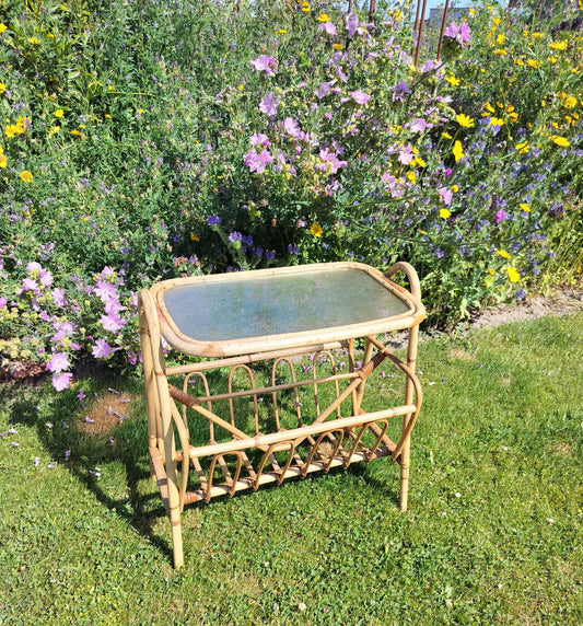 Secondhand - Bambus avisholder med matteret glasplade