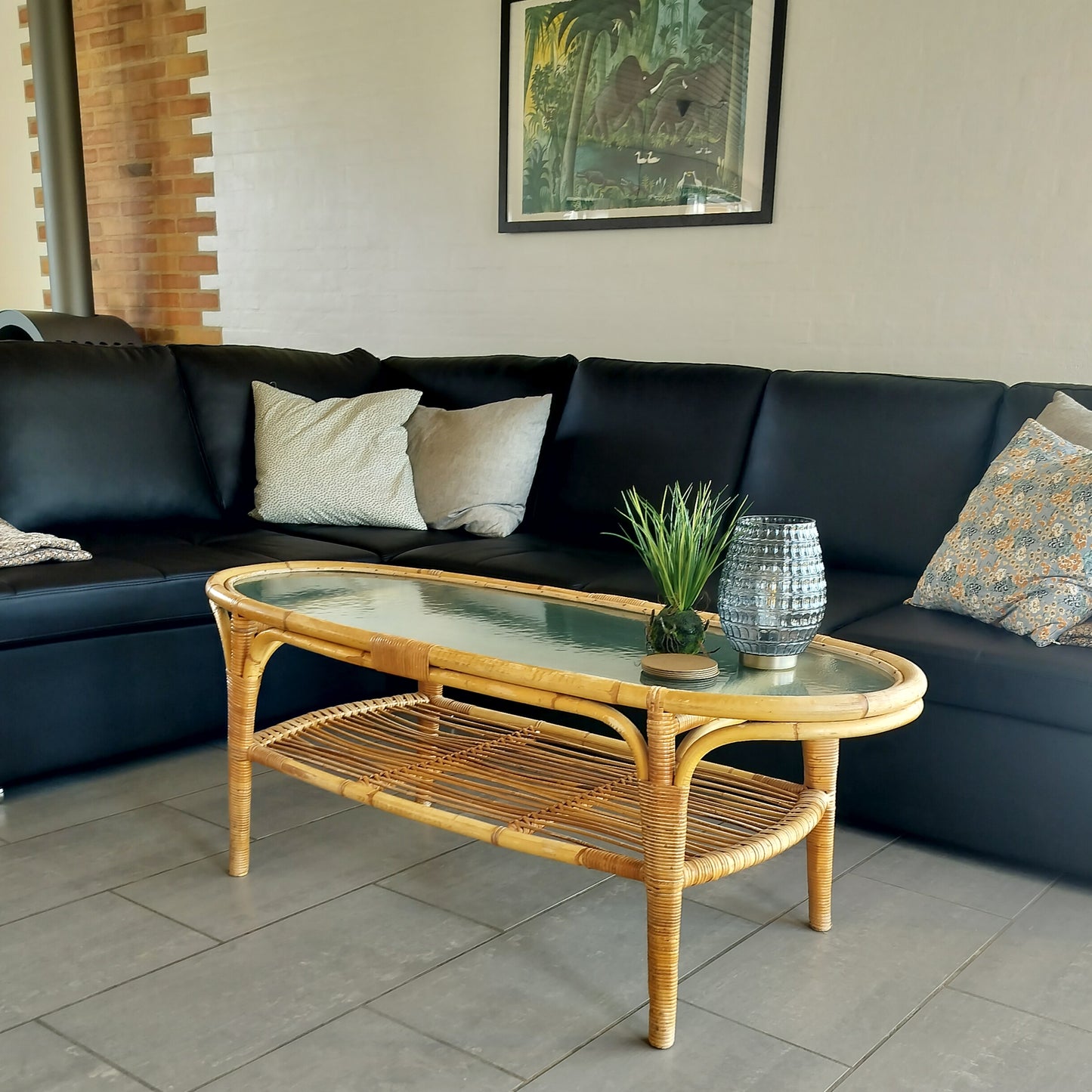Secondhand - Ovalt bambus sofabord med flethylde