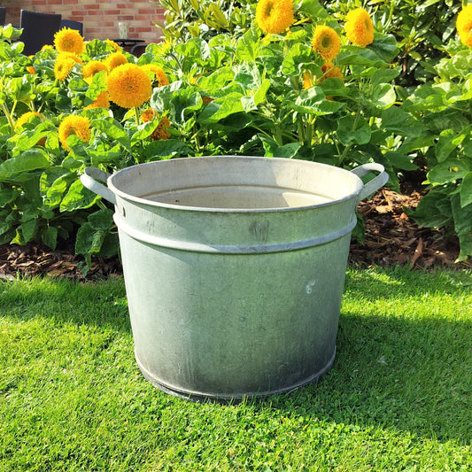 Secondhand - Stor gammel zink spand Ø 45/46 x H 36,5 cm