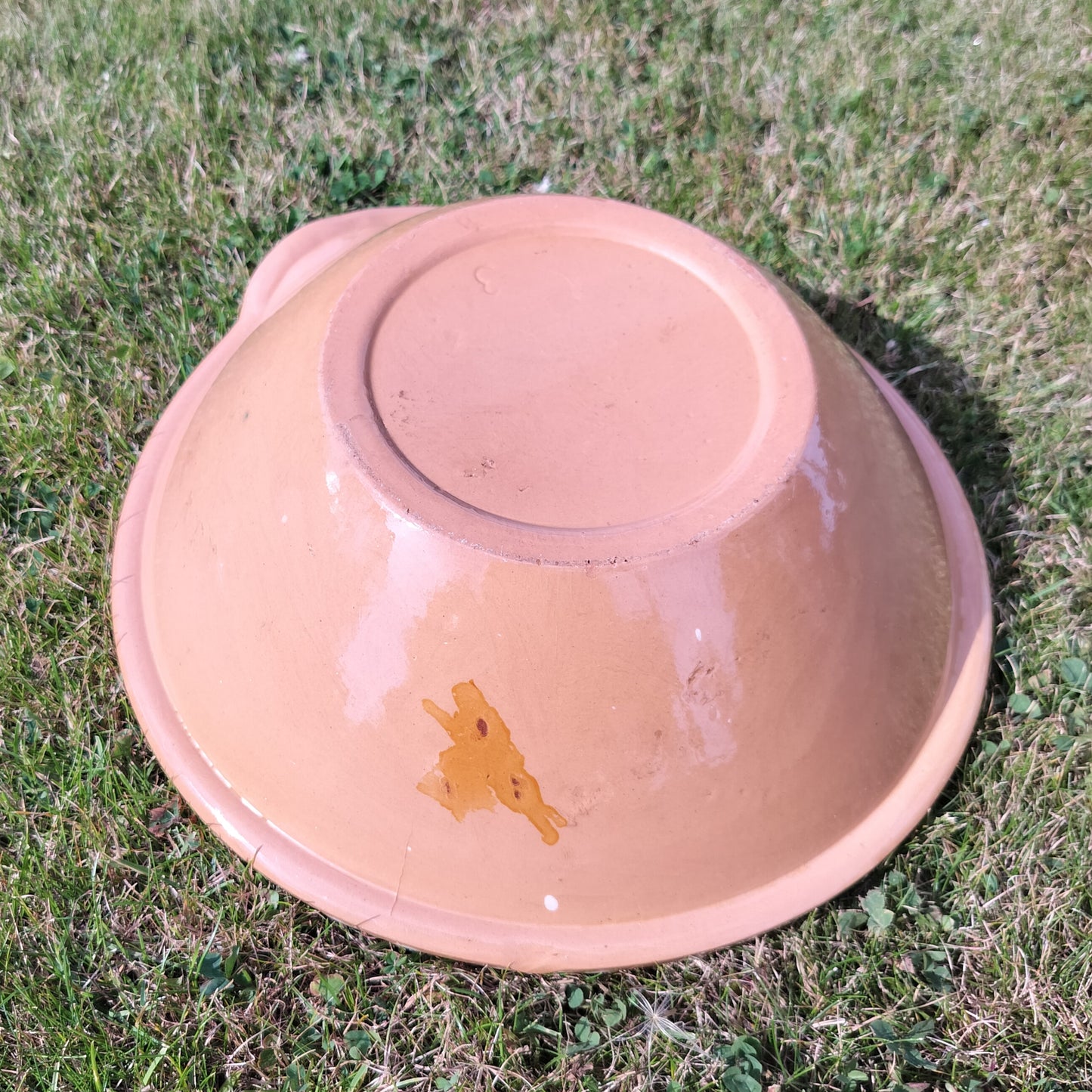 Secondhand - Lerfad Ø 31,5/34 cm x H 11,5 cm glaseret indvendig og udvendig