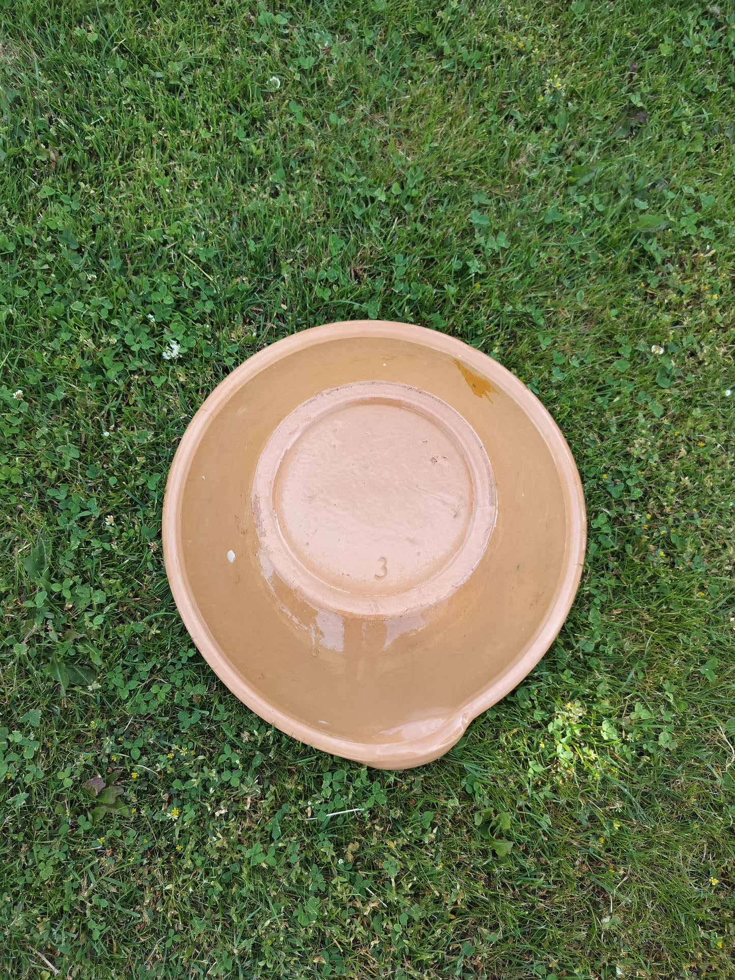 Secondhand - Lerfad Ø 31,5/34 cm x H 11,5 cm glaseret indvendig og udvendig
