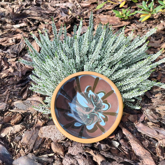 Secondhand - Lille lerskål fra Abbednæs potteri Ø 16,5 x H 5,5 cm mønster 1