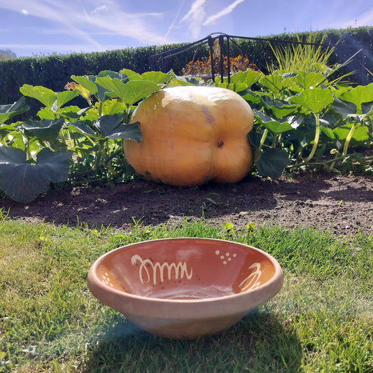 Secondhand - Lerfad lille og dekoreret indvendig Ø 25,5 cm x H 7,5 cm