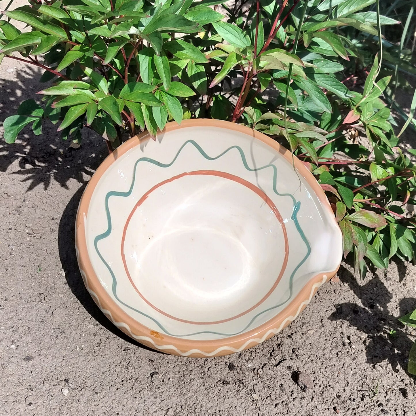 Secondhand - Lerfad Ø 31,5/34 cm x H 11,5 cm glaseret indvendig og udvendig
