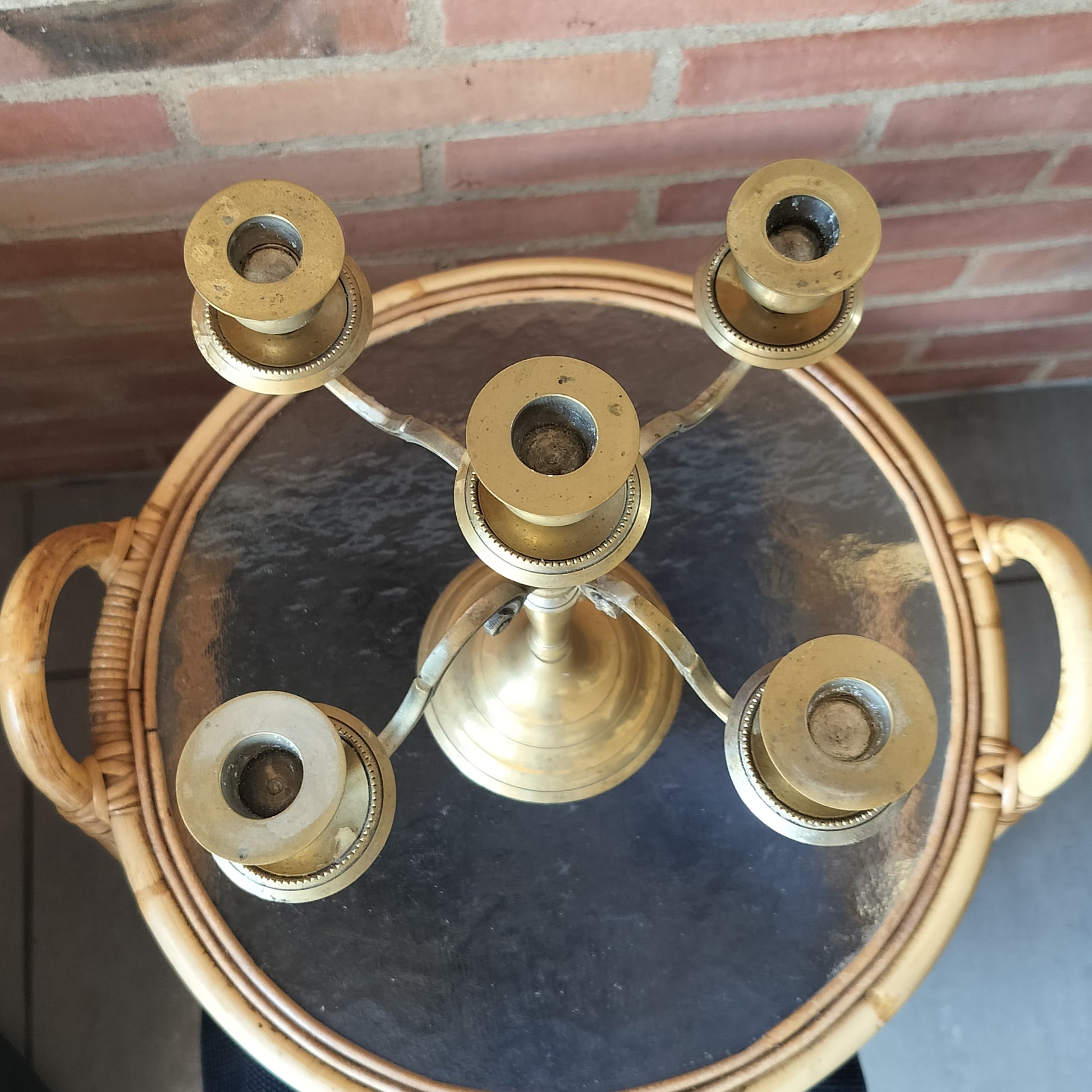 Secondhand - 5-armet messing lysestage til stagelys