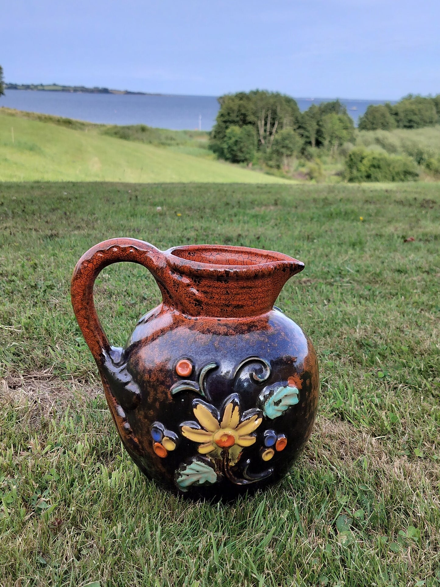 Secondhand - Kande/vase med blomster motiver H 26,5 cm